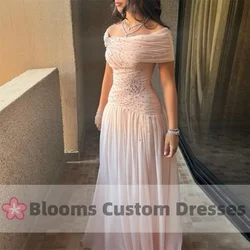 Blooms Off Shoulder Chiffon Beadings Customized Prom Dress Formal Occasion Pleated Party Sleeveless Back Zipper Evening Dresses