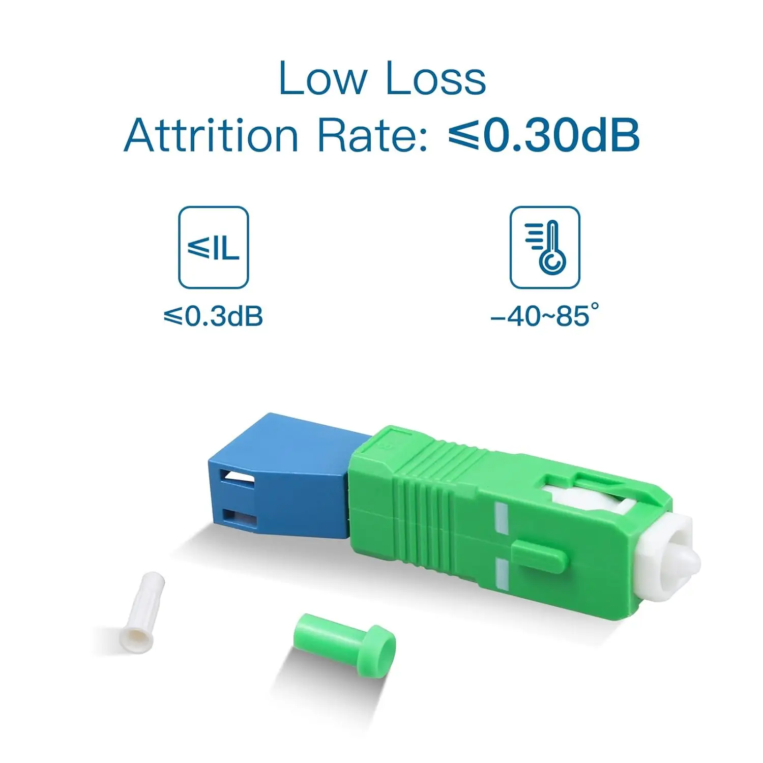 Adapter światłowodowy Natalink SC/APC (wtyk) do LC/UPC (gniazdo), przeznaczony do światłowodów jednomodowych, do zastosowań FTTH, służący jako konwerter do lokalizatora wizualnych uszkodzeń. — zdjęcie produktu 3