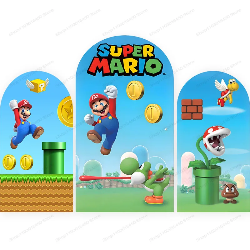 Super Mario Brothers Arch Backdrop Kids Birthday Party Decoration Boys Doublesides Photography Background Polyester Studio Props