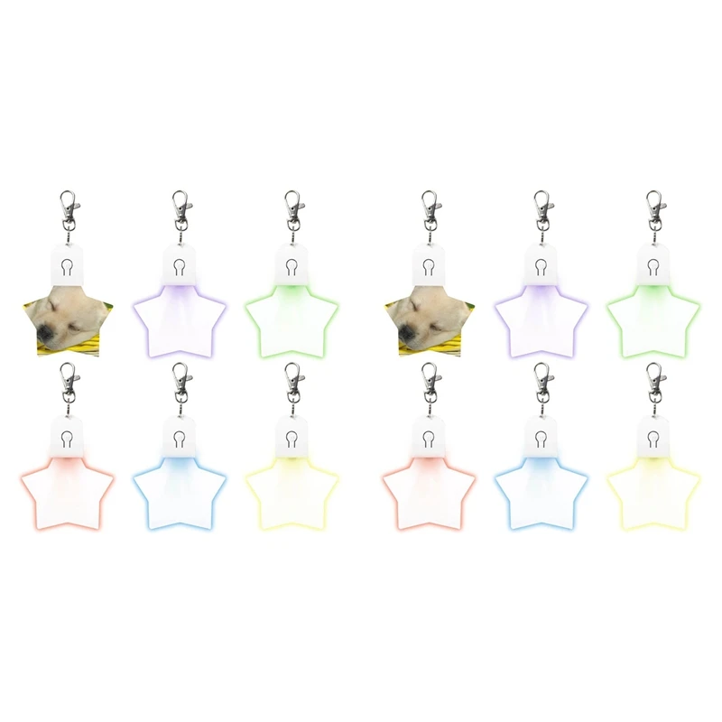 

12 Pcs Sublimation Blank Keychains Heat Transfer Printing LED Acrylic Keychains Lighted Keyrings Pendant, Star