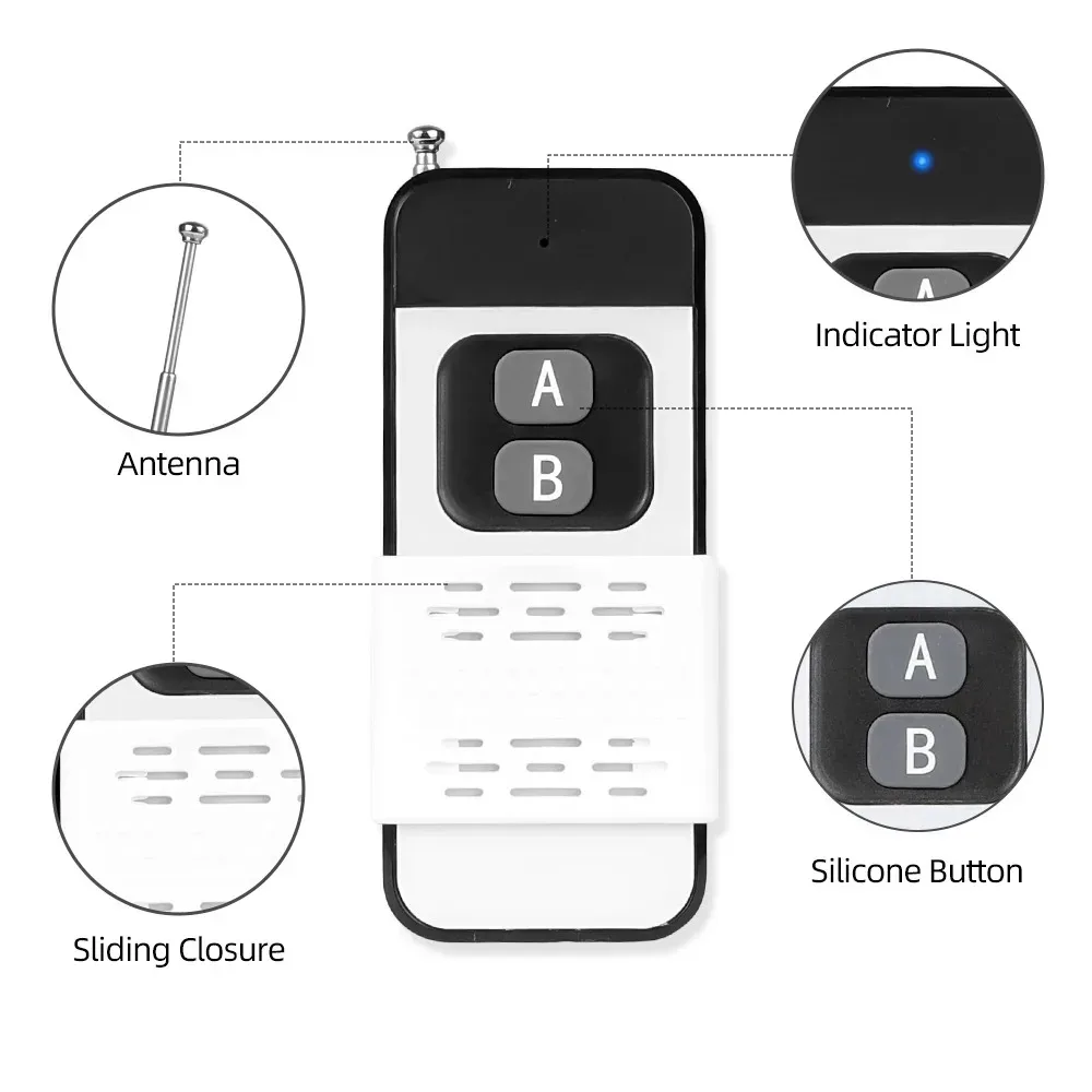 RF 433Mhz Wireless Remote Control Switch 30A DC 12V 72V High Power 1000 Meters Relay Receiver for Electric Device Light