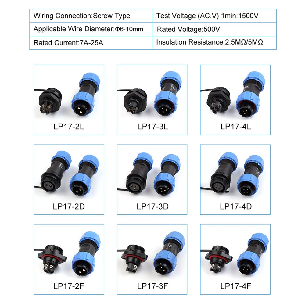 SP/LP17 2/3/4 Pin Back Nut Butt Aviation Plug Socket Wire Cable Connector Quick Screw Crimp Male Female No Welding Junction Box