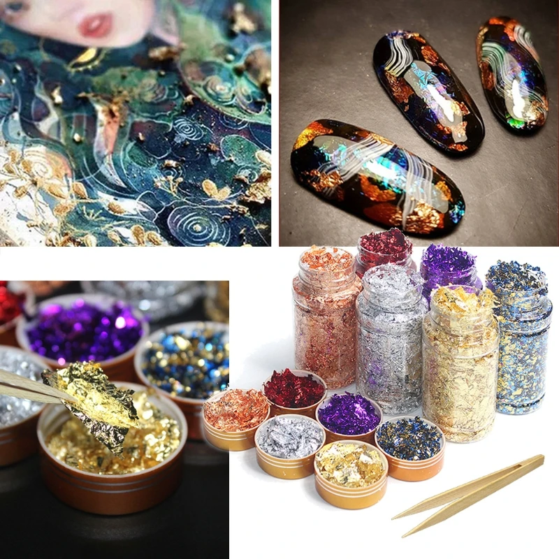 6 Colors DIY Gold Leaf Gilding Resin Flakes Metallic Foil Flakes for Glitter Painting Arts Resin Fillings Jewelry Making