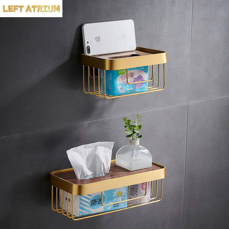 brushed-gold-aluminum-bathroom-paper-towel-holder-wall-mounted-storage-rack-walnut-toilet-paper-holders-shower-storage-shelf