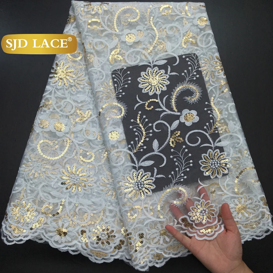 

SJD Lace Luxury Nigerian Tulle Lace French Mesh Sequins Lace Fabric 2025 African Net Lace For Sewing Women Evening Dresses 4226
