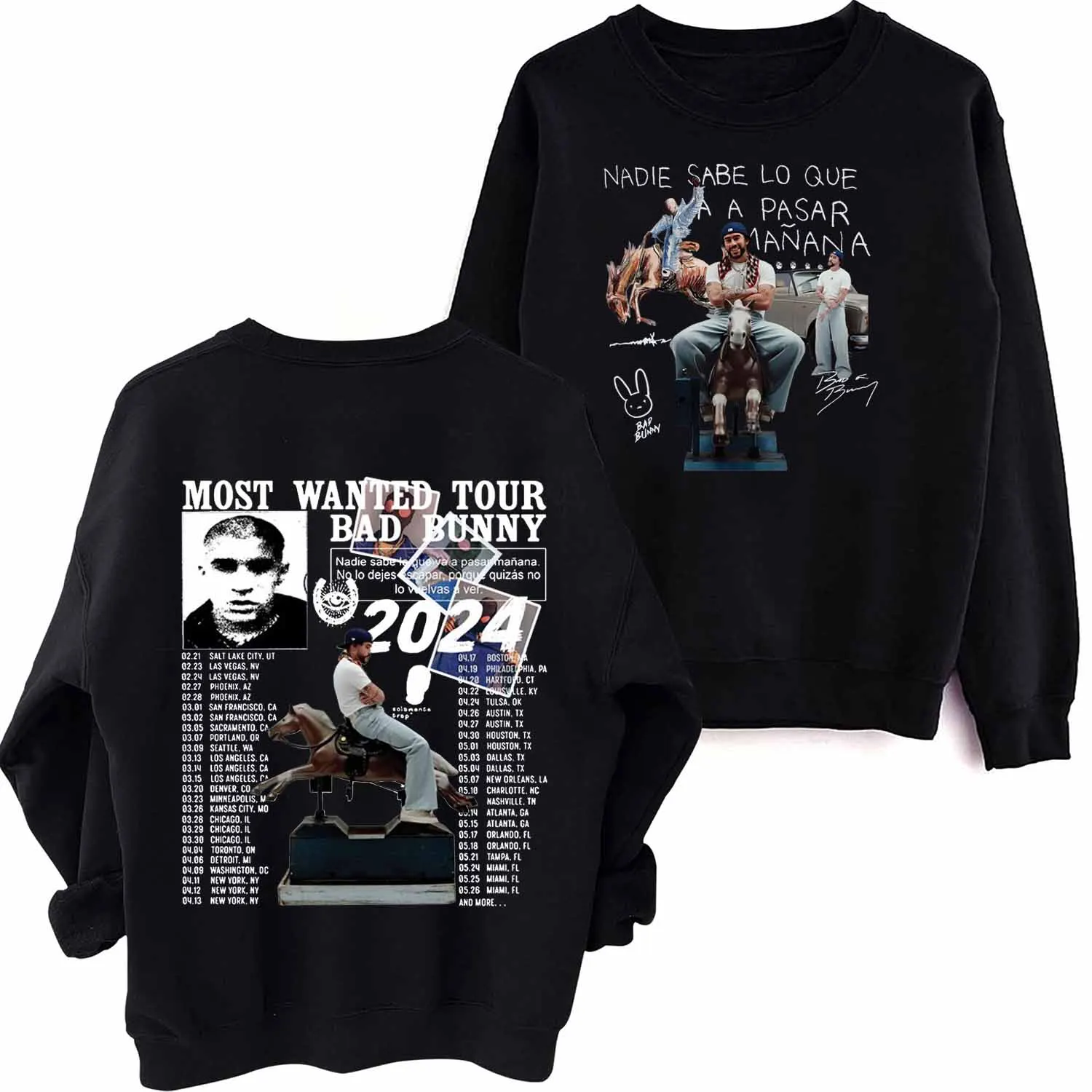 Bad Bunny Most Wanted Tour 2024  Sweatshirt Harajuku Round Neck Long Sleeve Oversized Hoodie Fans Gift