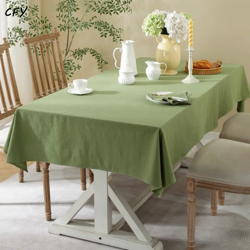 Cotton Linen Nordic Minimalism Solid Green Color Rectangular Tablecloth Pendant Tea Table Pad Meal Cloth Party Table Cloth