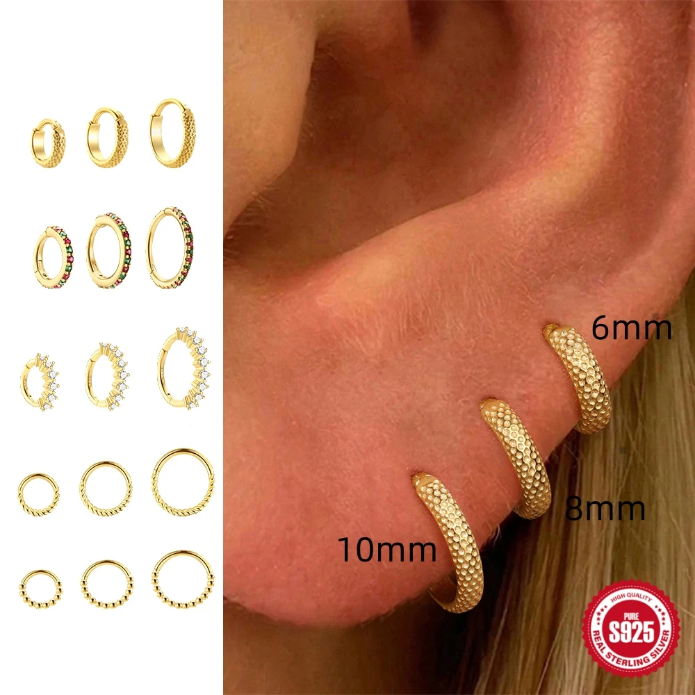 

CANNER 925 Sterling Silver Luxury Multi 6mm/8mm/10mm Smooth/Zircon Circle Hoop Earrings Classic Versatile Party Earrings Jewelry