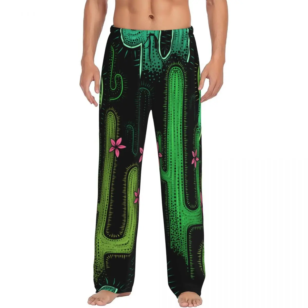 Green Western Cactus Men Sleep Bottoms Male Lounge Trousers Men's Pajama Pants