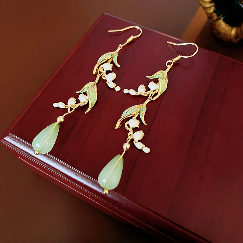 Lily Of The Valley Leaf Water Drop Resin Dangle Earrings For Women Partysu New In Earring Hook Vintage Fashion Cheongsam Jewelr