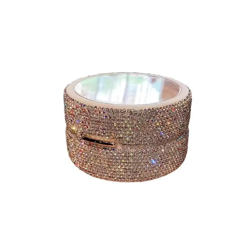 

Bling Customized Rhinestone Mini Circular Jewelry Box for Women Double Layer Rings Earrings Display Jewel Storage Birthday Gift