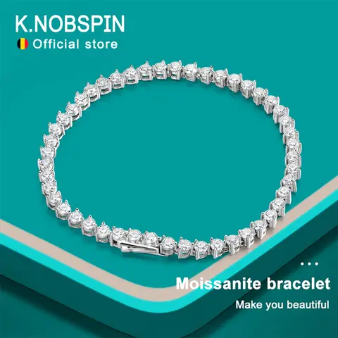 KNOBSPIN 3 클로 모이사나이트 테니스 팔찌 3mm GRA 인증 다이아몬드 팔찌 체인 s925 스털링 실버 팔찌 여성용 남성용