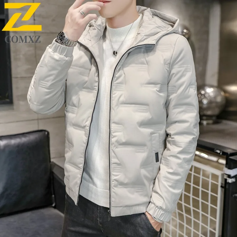 

COMXZ 2025, новая зимняя мужская куртка на белом утином пуху с капюшоном, утепленная теплая модная универсальная ветрозащитная куртка-пуховик, холодный 80% пух