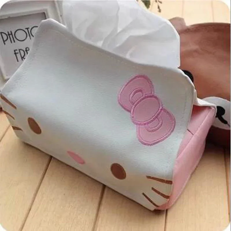 Kawaii Sanrio Hello Kitty Tissue Bags Cartoon Pu Car Tissue Box Living Room Drawing Paper Boxs Desktop Napkin Storage Bag Gifts