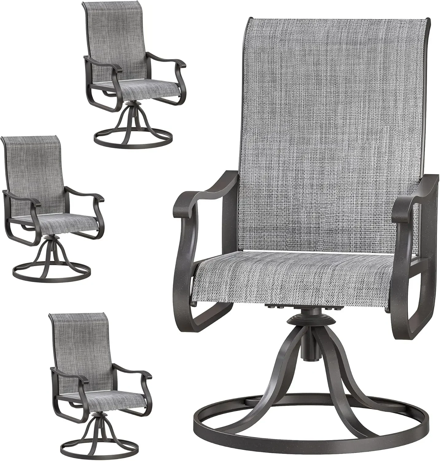 Patio Swivel Chairs Set of 4, Outdoor High Back Dining Rocker Chairs for Lawn, Porch & Garden (Grey)