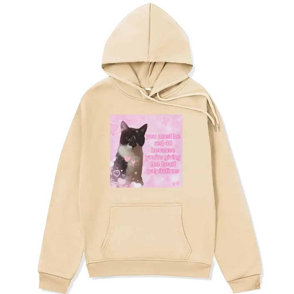 Funny You Must Be Red 40 Cute Cat Meme Hoodie Fashion Oversized Sweatshirt Men Women Winter Long Sleeve Pullover Male Streetwear