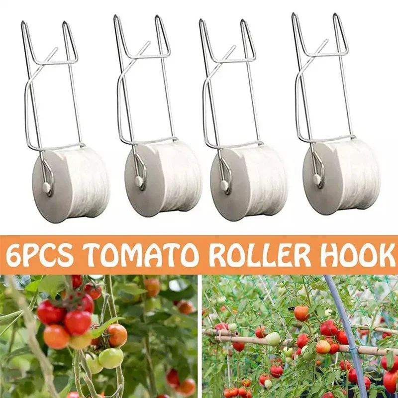 6szt Pieprz/Tomato Trellis Roller Hooks 15M Vine Support String for Greenhouse Plant Support Melons Vine Twine Crop Trellis Kit