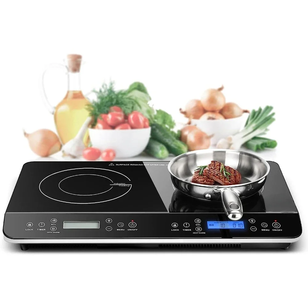 Duxtop LCD Portable Double Induction Cooktop 1800W Digital Electric Countertop Burner Sensor Touch Stove, 9620LS/BT-350DZ