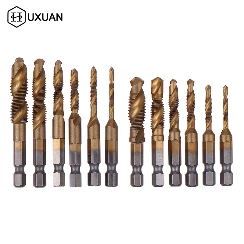 

6Pcs Compound Metric Tap Drill Bits Screw Thread Hex Shank Machine Titanium HSS Tap Bit Tool For Metal Steel Wood Plastic