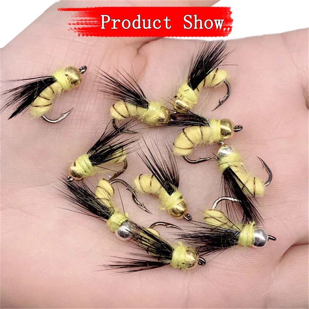 10Pcs/Box Fly fishing Bead Head Fast Sinking Humpy Flies Lure, Wet/Dry Insect Bait Fishing For Trout/Bass/Salmon Bait Lures