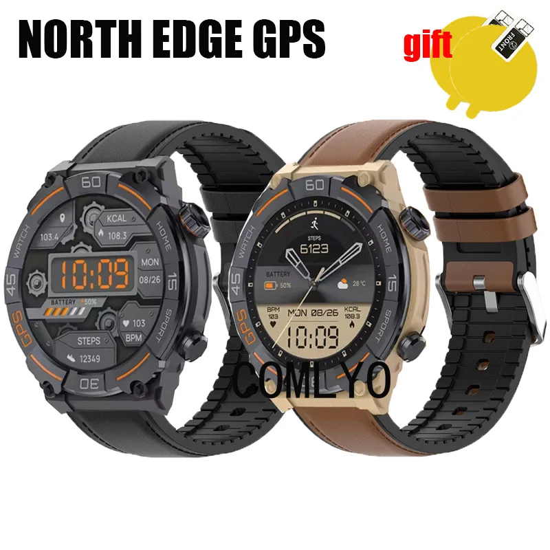 For NORTH EDGE GPS Strap Smart watch Bands Leather +Silicone Sports Band Belt Screen protector film