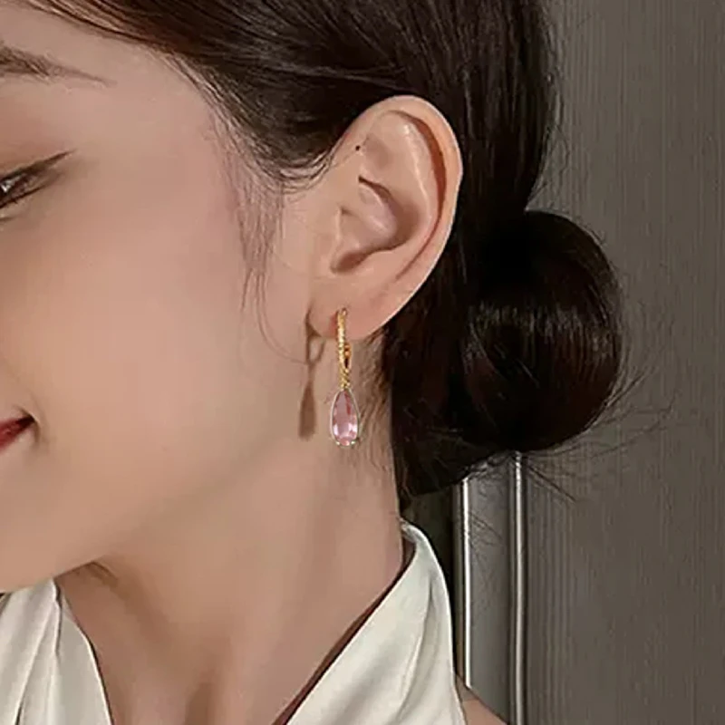 Huitan Birne Grün CZ Tropfen Ohrringe für Frauen Temperament Gold Farbe Ohr Hängen Ohrringe Büro dame Luxus Trendy Schmuck – Detail 9