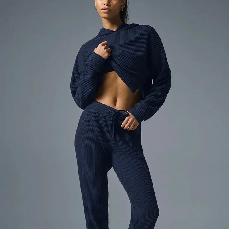 Ensemble de sport et de loisirs en velours côtelé pour femme, sweat à capuche At Fit Fitness, sweat à capuche de course, manches longues, nouveau