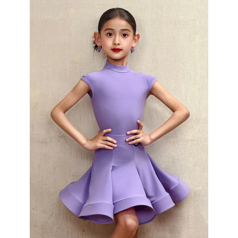 Kinderen Latin Dance Training Kostuum Kinderen Meisjes Romper en Fishbone Swing Rok Samba Competitie Danskleding Dames Competitie