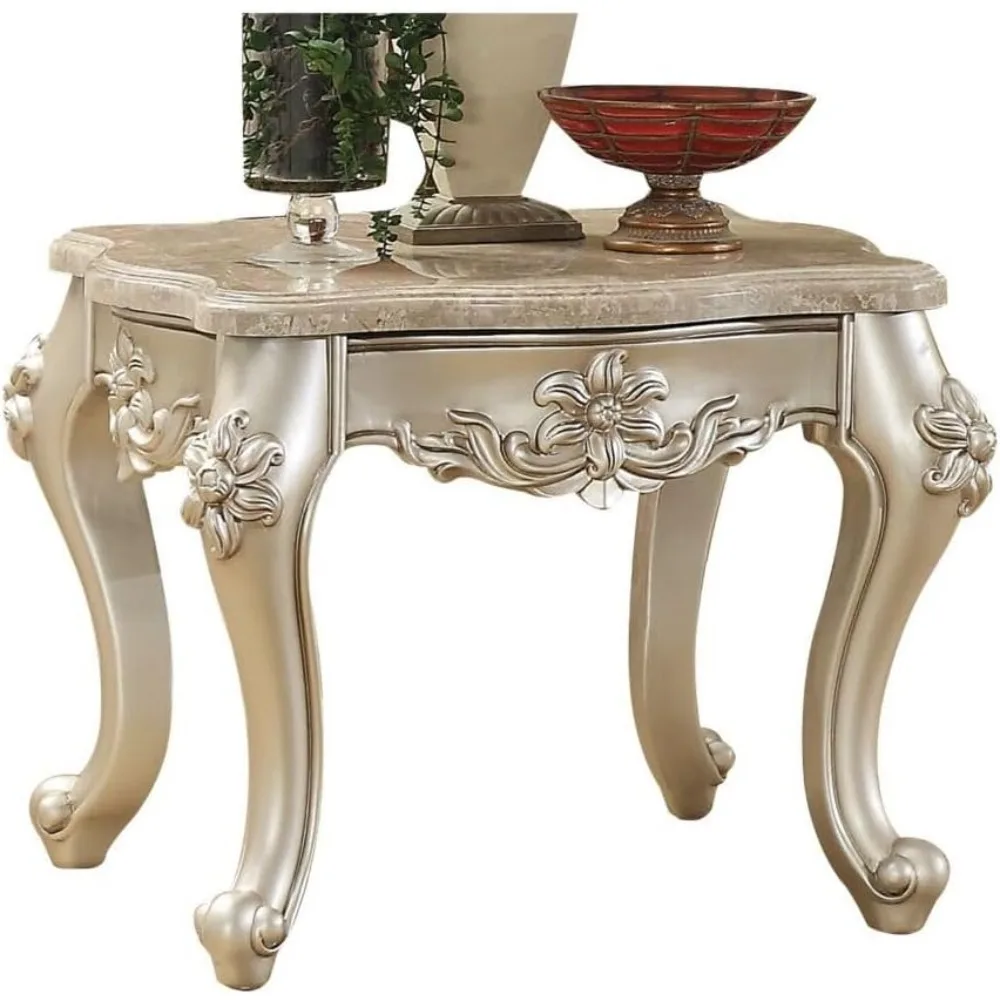 

Furniture Marble Top End Table with Wood Legs, Champagne