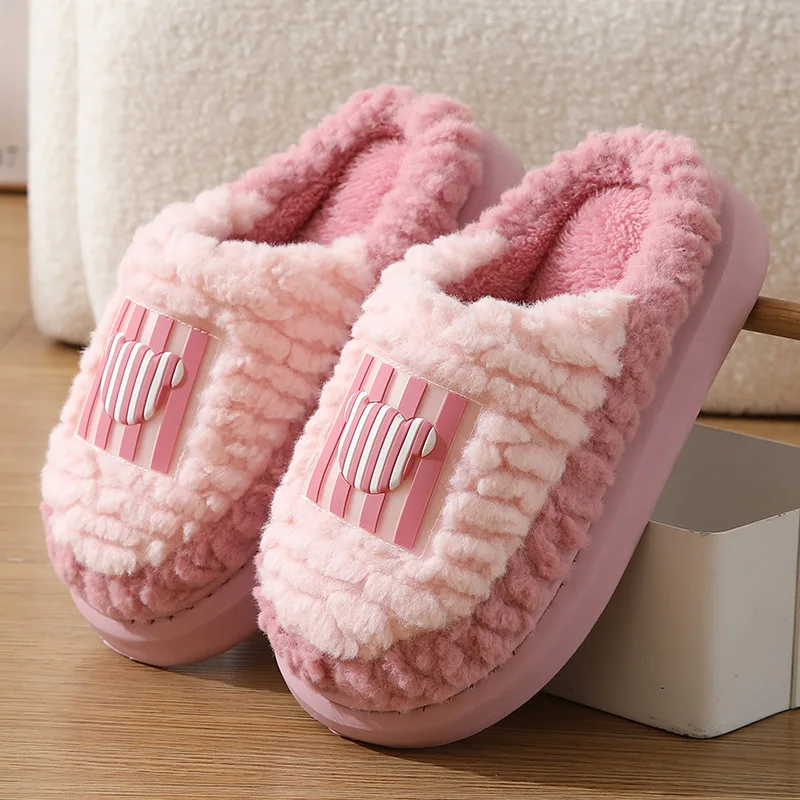 Fashion Couple Winter Toe Wrap Warm Plaid Cotton Slippers Thick Soft Sole Slides Men Women Indoor Floor Flat Home Non-slip Shoes