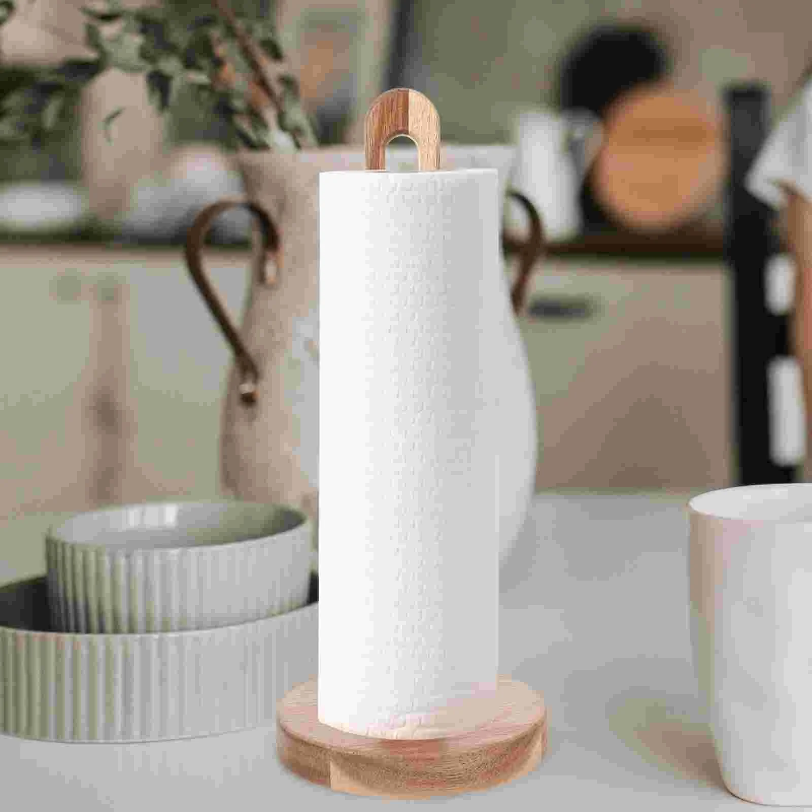 Soporte para papel de cocina de madera, estante de papel para cocina, soporte para rollo de toalla de baño, organizador de pie, soporte para rollo de papel para encimera