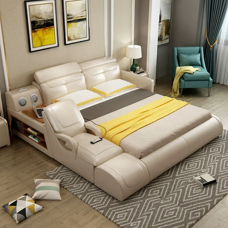Cama Inteligente de Alta Calidad Nevan, Moderna y Cómoda, con Tapicería de Cuero Sintético, Función de Masaje, Almacenamiento, 1 Año de Garantía, Fácil de Armar