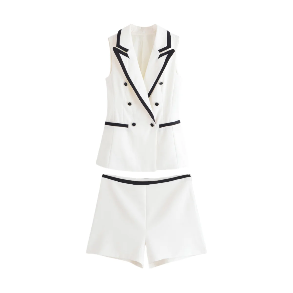 

MYST&ZA2025 summer women's new fashion commuting contrast color edge lapel sleeveless vest with casual shorts