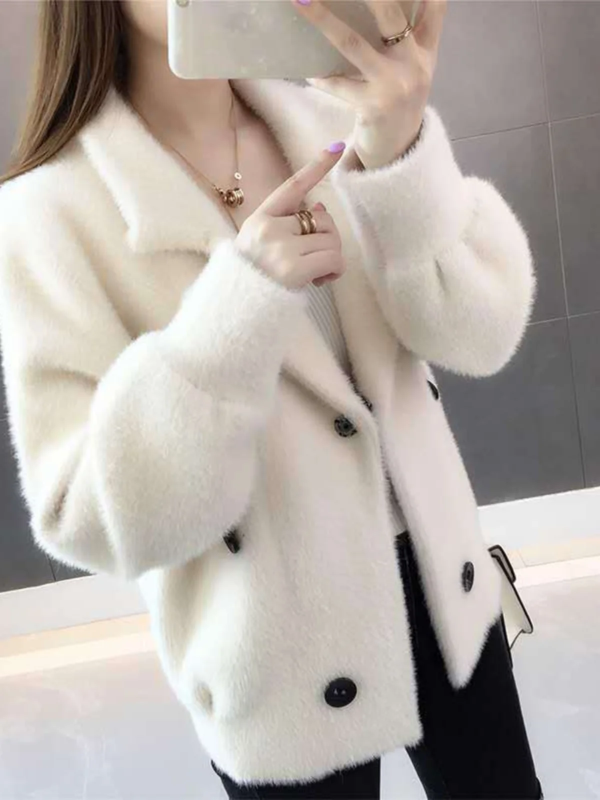 女性のファッション厚手の暖かいアウターコート模擬ルーズスタイリッシュなデザインエレガントシンプルトレンディな耳カバー