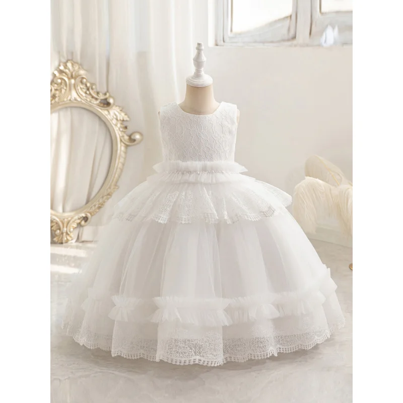 Girls' High-End Formal Dress Flower Girl Piano Performance Dress Little Girl Puffy Princess Dress Cross-Border Children's Clothi