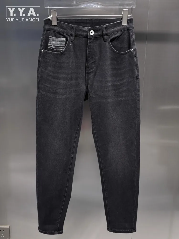 

Модные офисные мужские черные серые джинсы на молнии, весна-осень, повседневные дизайнерские мужские тонкие джинсовые брюки с цветными блоками на открытом воздухе