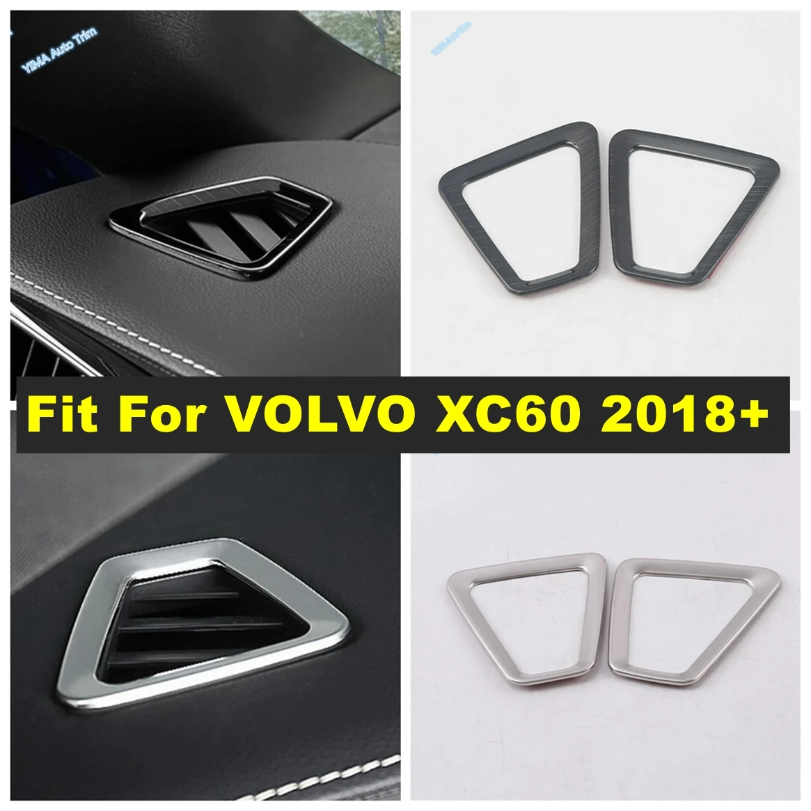 

For VOLVO XC60 2018 - 2024 Stainless Steel Black Brushed / Silve Auto Center Console Dashboard Air Conditioning Vent Outlet Trim