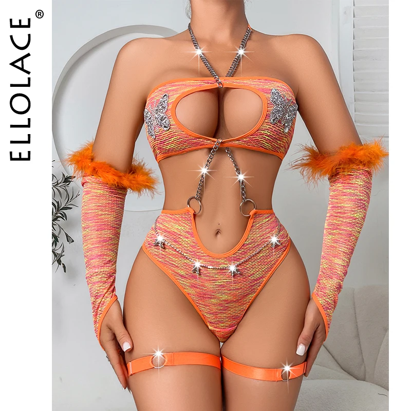 Ellolace Music Festival Body With Long Gloves Sexy Lingerie Fashion Women's Clothing 2024 Neon Halter Tube Tops Hot Outfit