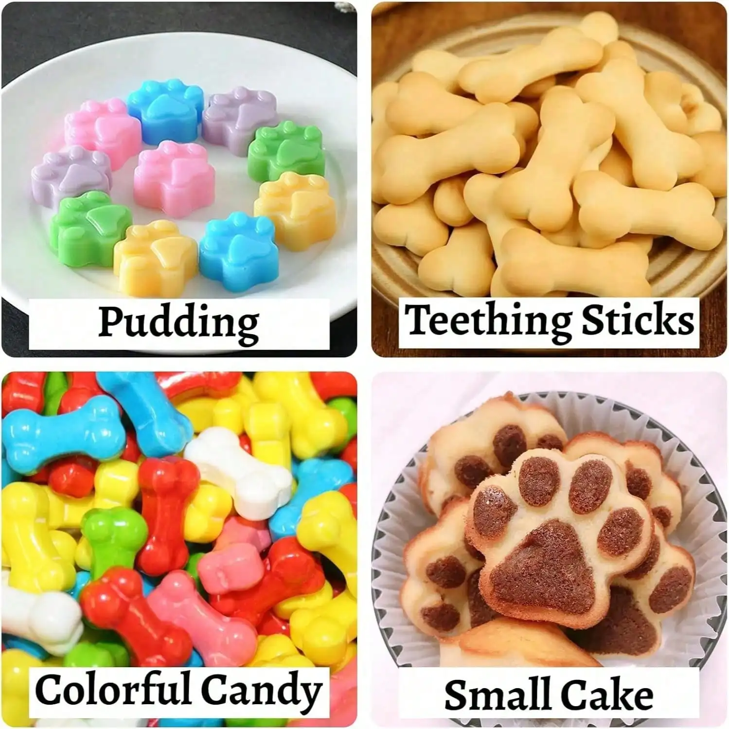 1-2 PCS Silicone Molds,Non-Stick Puppy Dog Paw and Bone Food Grade Hard Candy Molds for Baking,Ice Cubes, Chocolate, Jelly, Cake