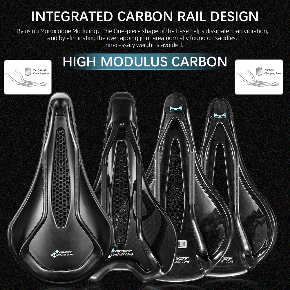 RYET Ultra Full Carbon 3D Printed Bike Saddle 145mm 205g 7*9 High Modulus Carbon Fiber Base MTB Mountain Cycling Seat  Parts