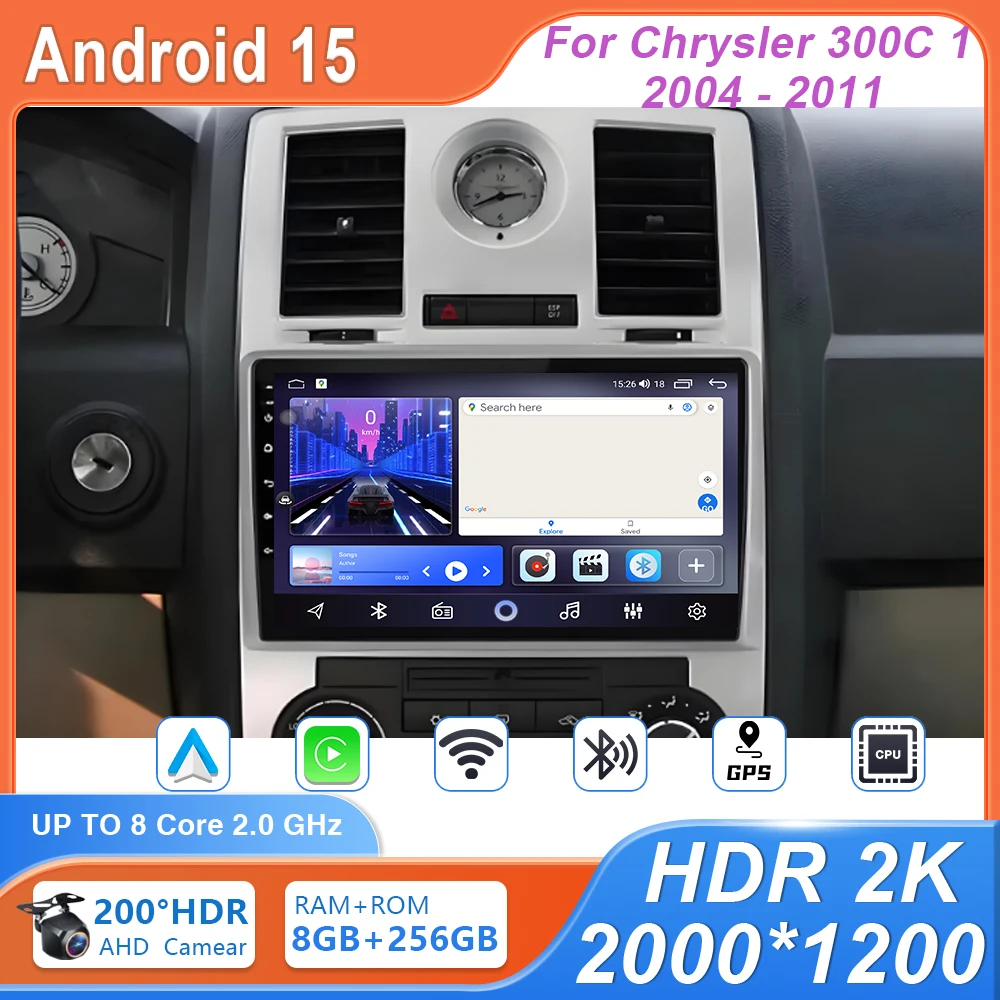 

9''Android 15 Auto RDS Head Unit Multimedia Player GPS Navigation Car Radio Carplay For Chrysler 300C 1 2004 - 2011 5G WIFI BT