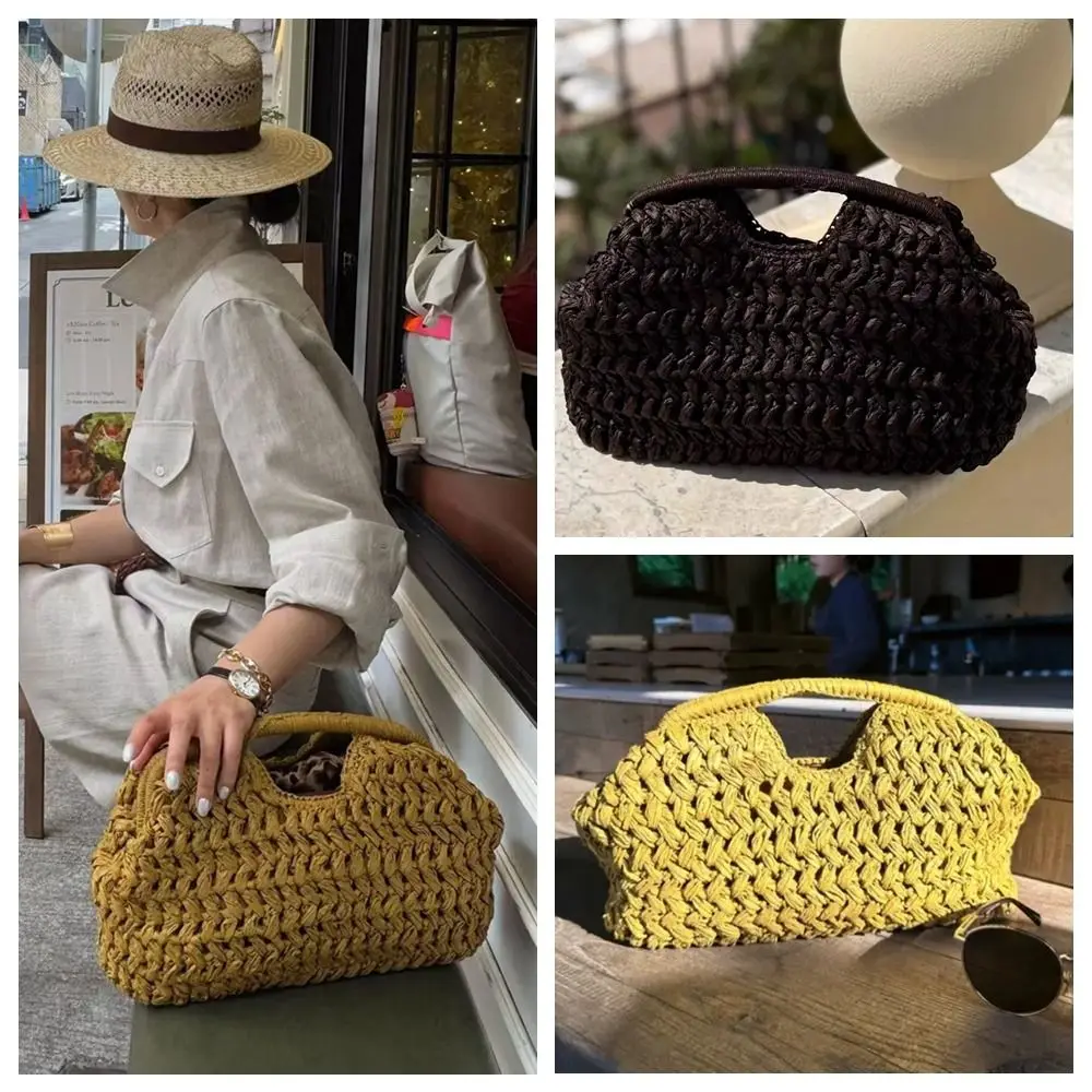 

Elegant Luxury Woven Clutch Bag Large Capacity Simple Texture Women Handbag Straw Beach Bag Wallet Travel