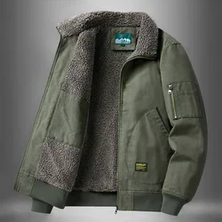 Herren Lamm Woll jacke Herbst Winter einfarbige Fleece Arbeits kleidung plus Größe Outdoor-Reise Revers Mantel Männer warme Baumwoll kleidung