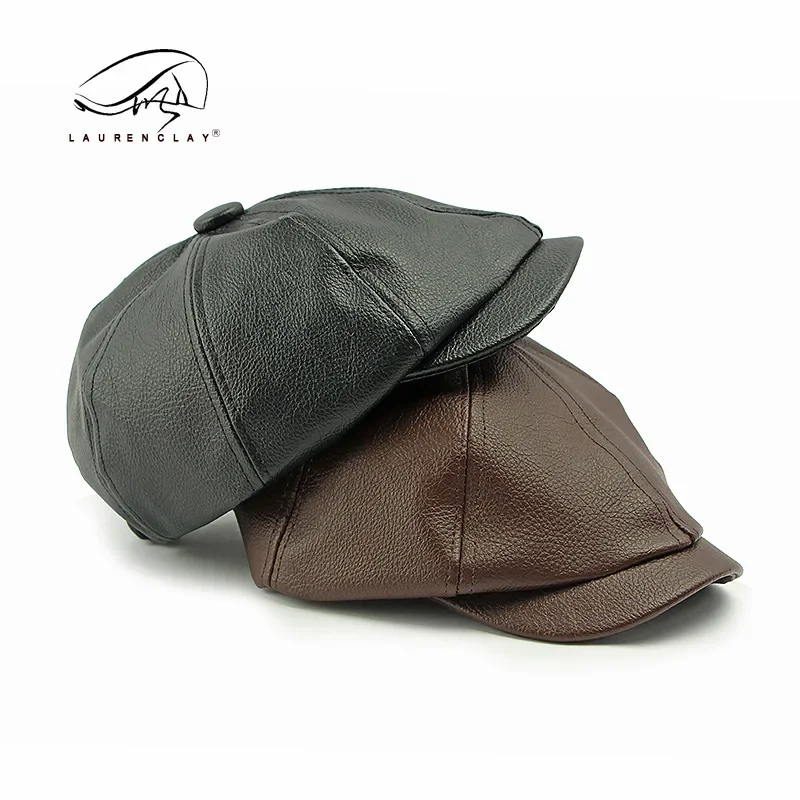 Męski kapelusz w stylu vintage o ośmiokątnym kształcie, czapka z daszkiem ze skóry PU zapewniająca ciepło, unikalny beret w stylu retro na jesień i zimę.