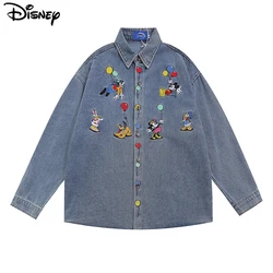 Disney 2023 New Arrival Top Fashion Cotton Embroidery Mickey Mouse Loose Ins Cartoon Large Size Casual Cowboy Shirts