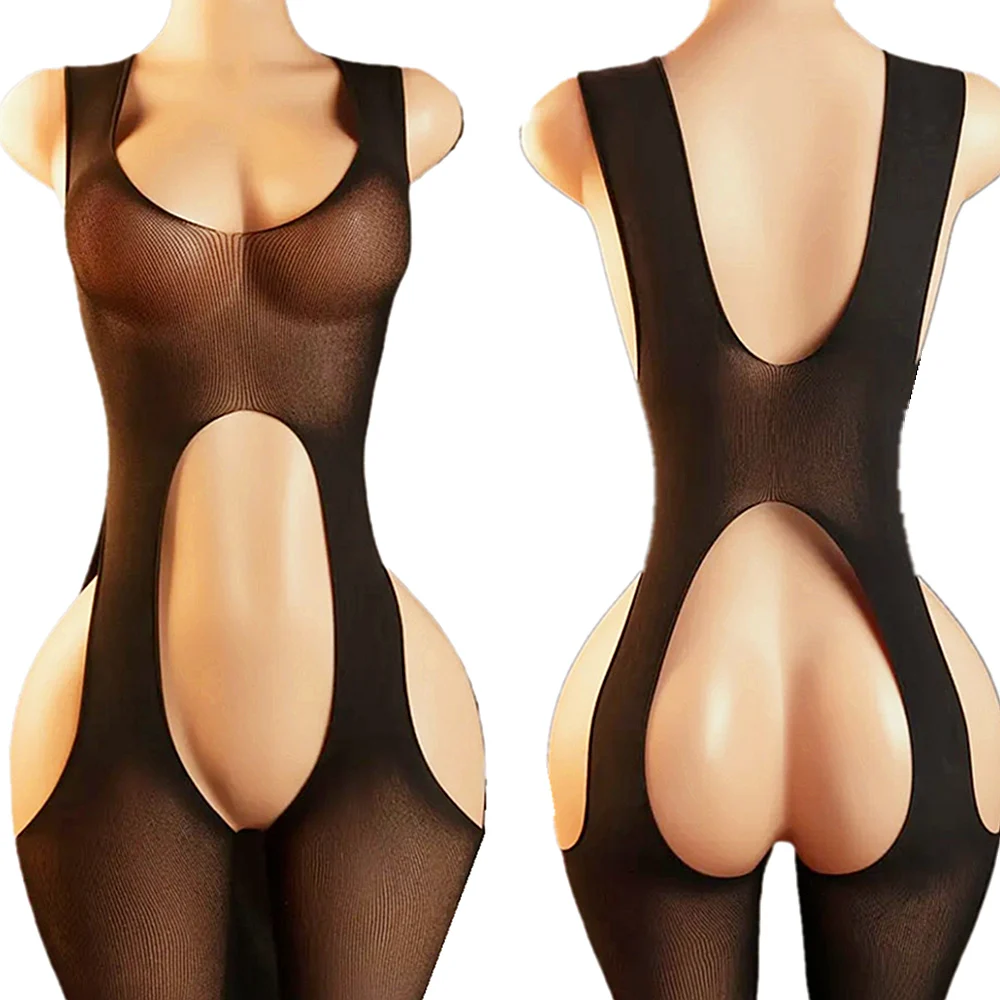 

Women Erotic Bodysuit Fishnet Crotchless Bodystockings Black Hollow Out Lingerie See Through Jumpsuit Sexy Underwear Costumes