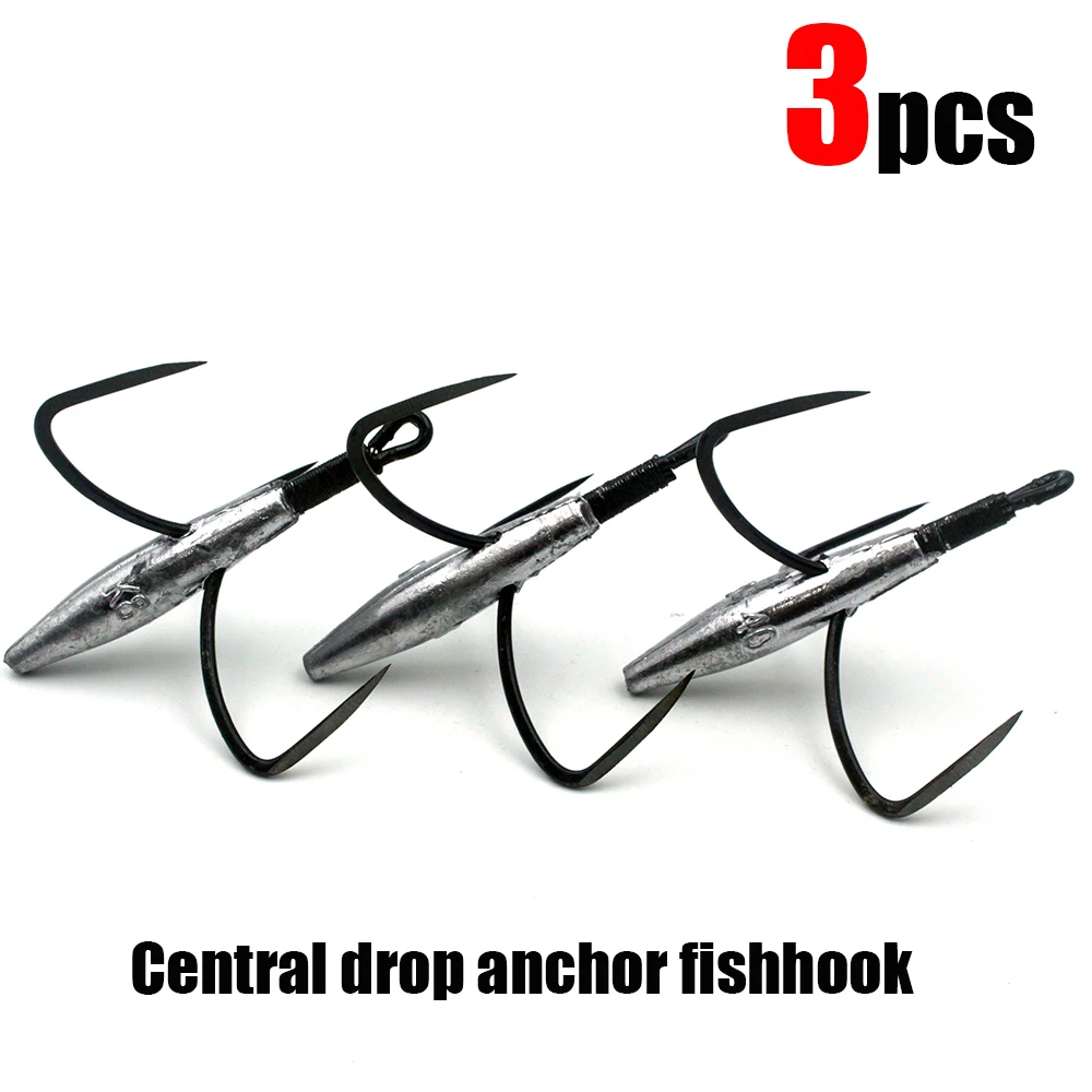 3Pcs Center Weight Snagging Hooks - Heavy Weighted Jumbo Treble Hooks - Force Hookup Fishing Gear Essential Pro Tackle