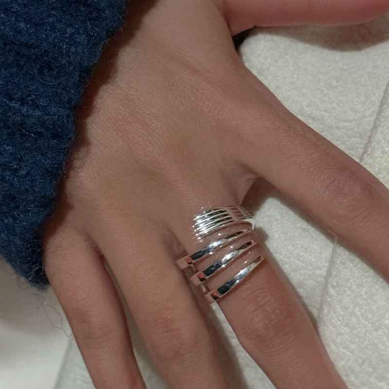 مجوهرات نسائية 925 خواتم فضية واسعة قابلة للتكديس للزوجين حفلة خطوبة إكسسوارات عتيقة أرجنت 925 تمنع الحساسية #2