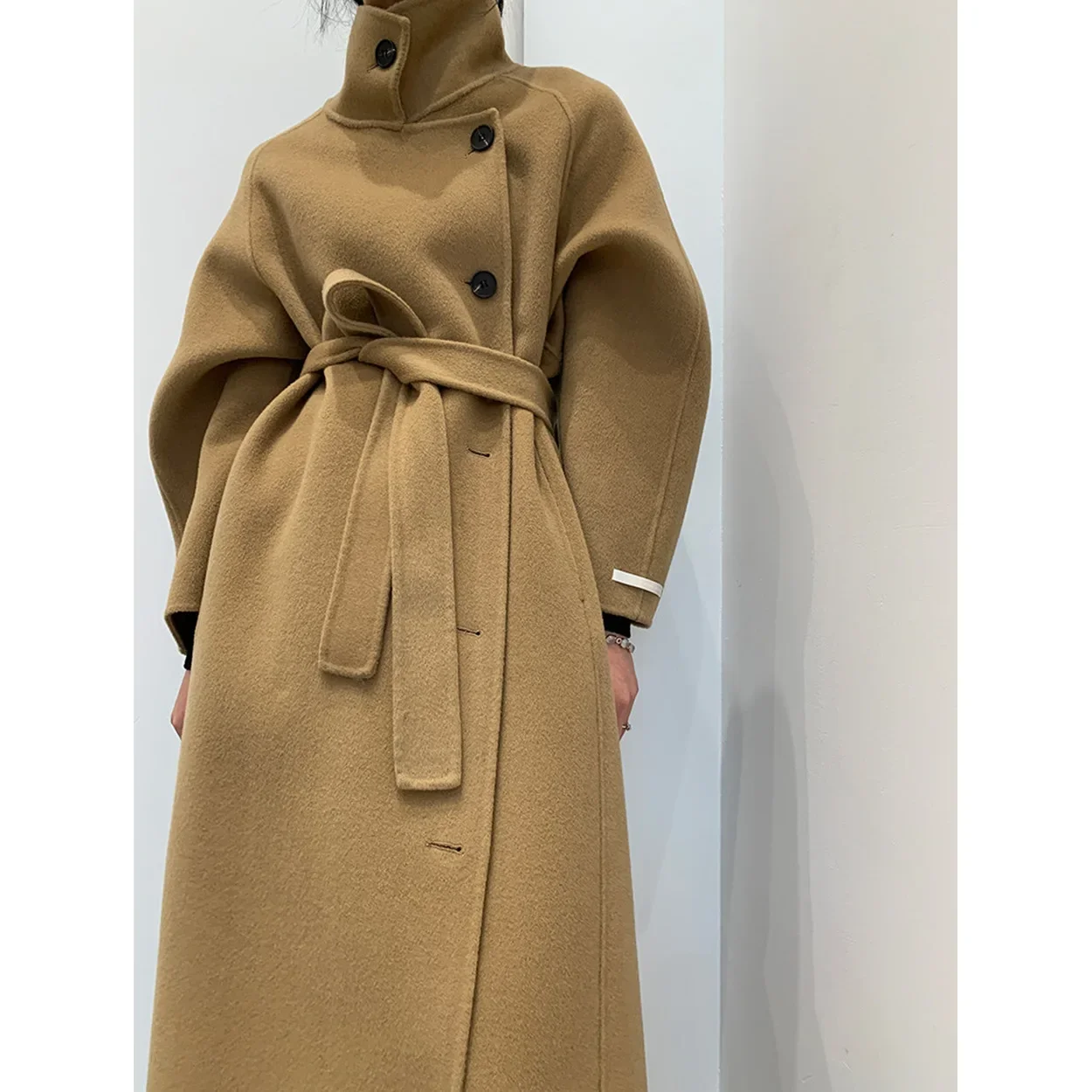 

New New Year's Eve red stand-up collar diagonal buckle belt double-sided woolen cashmere coat coat women