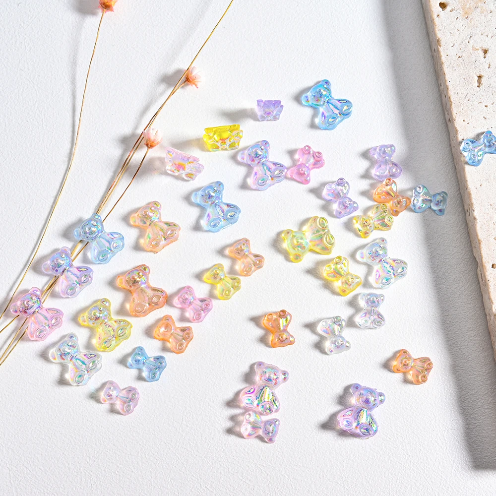 50Pcs 3D Mixed Aurora Bear Nail Charms 9x7mm Kawaii Resin Bear Nail Art Decoration Flat-Back Aurora Bear Manicure Art Rhinestone